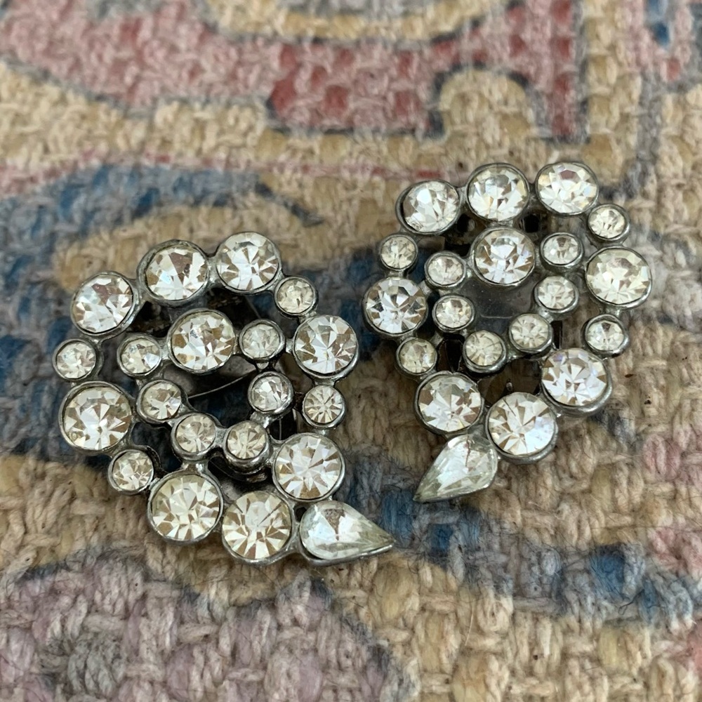 Vintage French Art Deco Shoe Clips Glass Paste Rhinestones Dress Buckle Brooch